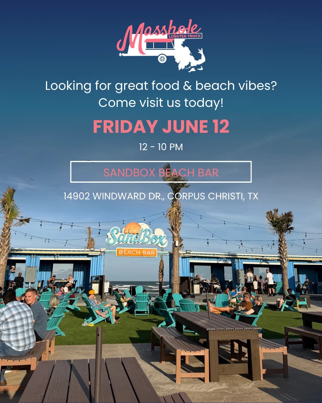 Event promo graphic for a coastal beach bar